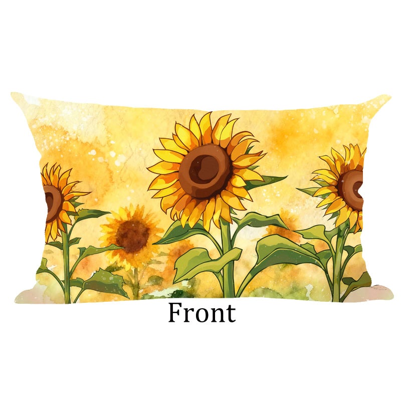 Ramirar Ink Painting Watercolor Brown Orange Sunflowers for Flowers Lover Summer Decorative Lumbar Throw Pillow Cover Case Home Living Room Bed Sofa Car Cotton Linen Rectangular 12 x 20 Inches - Image 2
